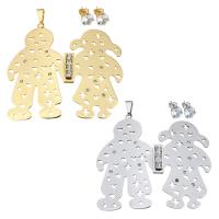 Rhinestone stainless steel Jewelry Set, pendant & earring, Couple, plated, for woman & with rhinestone & hollow 8mm Approx 