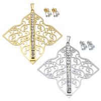 Rhinestone stainless steel Jewelry Set, pendant & earring, plated, for woman & with rhinestone & hollow 8mm Approx 