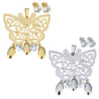 Rhinestone stainless steel Jewelry Set, pendant & earring, with Crystal, Butterfly, plated, for woman & faceted & with rhinestone & hollow 8mm Approx 