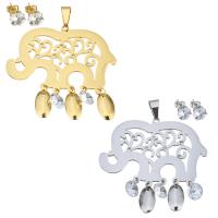 Rhinestone stainless steel Jewelry Set, pendant & earring, with Crystal, Elephant, plated, for woman & faceted & with rhinestone & hollow 8mm Approx 