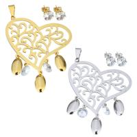 Rhinestone stainless steel Jewelry Set, pendant & earring, with Crystal, Heart, plated, for woman & faceted & with rhinestone & hollow 8mm Approx 
