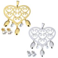 Rhinestone stainless steel Jewelry Set, pendant & earring, with Crystal, Heart, plated, for woman & faceted & with rhinestone & hollow 8mm Approx 