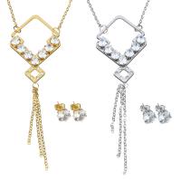 Rhinestone stainless steel Jewelry Set, earring & necklace, Rhombus, plated, oval chain & for woman & with rhinestone 113mm 1.5mm, 8mm Approx 19 Inch 