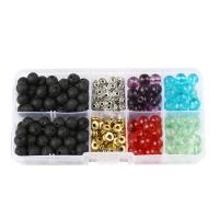 Mixed Gemstone Beads, with Plastic Box & Zinc Alloy, Round, 8mm Approx 1mm 