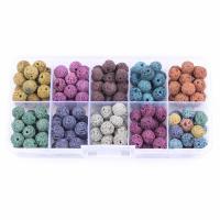 Natürliche Lava Perlen, mit Kunststoff Kasten, rund, gemischte Farben, 8mm, 128x65x22mm, Bohrung:ca. 1mm, 180PCs/Box, verkauft von Box