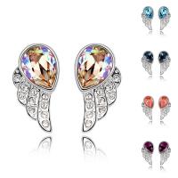 Brass Stud Earring, with CRYSTALLIZED™, Wing Shape, platinum plated, for woman & faceted nickel, lead & cadmium free 
