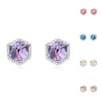 Brass Stud Earring, with CRYSTALLIZED™, Cube, platinum plated, for woman & faceted nickel, lead & cadmium free 