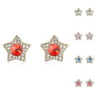 Brass Stud Earring, with CRYSTALLIZED™, Star, real gold plated, for woman & faceted nickel, lead & cadmium free 