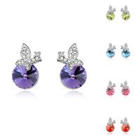 Brass Stud Earring, with CRYSTALLIZED™, Butterfly, platinum plated, for woman & faceted nickel, lead & cadmium free 