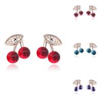 Brass Stud Earring, with CRYSTALLIZED™, Cherry, real rose gold plated, for woman & faceted nickel, lead & cadmium free 