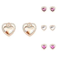 Brass Stud Earring, with CRYSTALLIZED™, Heart, real rose gold plated, for woman & faceted nickel, lead & cadmium free 