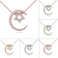 Rhinestone Brass Necklace, with 5cm extender chain, Moon and Star, plated, box chain & for woman & with Austria rhinestone nickel, lead & cadmium free Approx 15.5 Inch 
