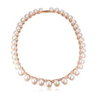 Пластиковый жемчужное ожерелье, Латунь, с ABS пластик жемчужина, плакированный настоящим золотом, Женский, не содержит никель, свинец длина:Приблизительно 15.5 дюймовый, продается Strand