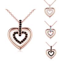Rhinestone Brass Necklace, with 5cm extender chain, Heart, real rose gold plated, oval chain & for woman & with Austria rhinestone nickel, lead & cadmium free Approx 15.5 Inch 
