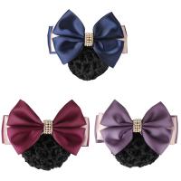 Polyester Hair Jewelry Flower, with Plastic Pearl & Iron & Zinc Alloy, gold color plated, for woman & with rhinestone 