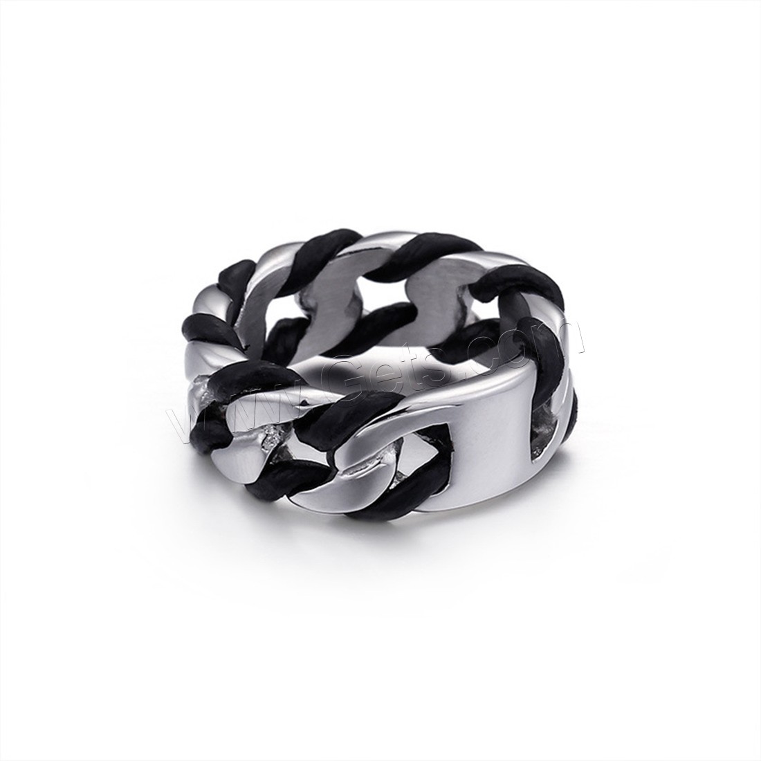 Stainless Steel Finger Ring, Titanium Steel, with Leather, polished, Unisex & different size for choice, black, 9mm, Sold By PC