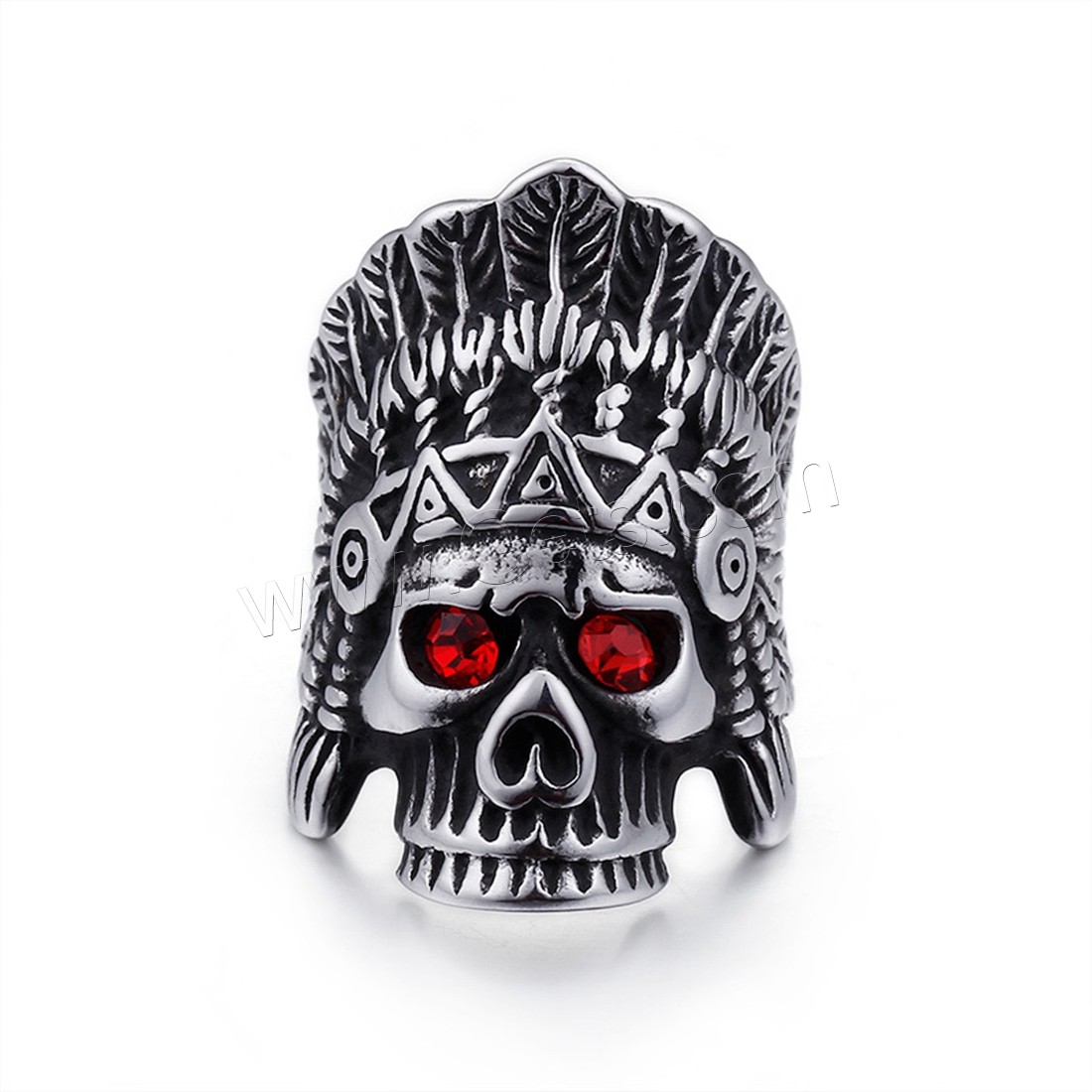 Rhinestone Stainless Steel Finger Ring, Titanium Steel, Skull, different size for choice & for man & with rhinestone & blacken, more colors for choice, 8mm, Sold By PC