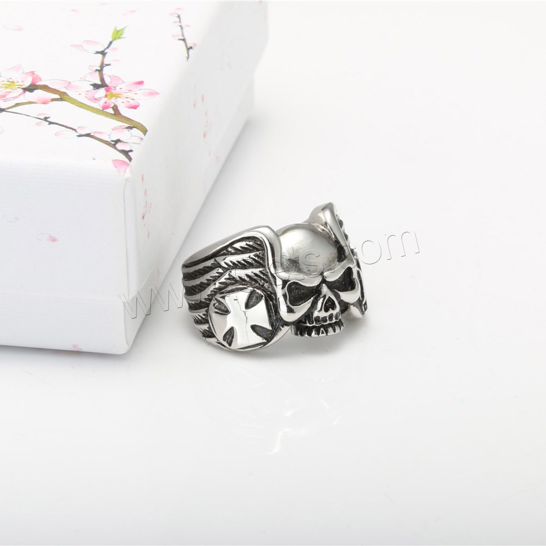 Titanium Steel Finger Ring, Skull, polished, different size for choice & for man & blacken, 18mm, Sold By PC