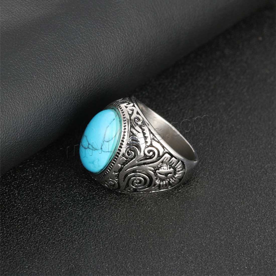 Unisex Finger Ring, Titanium Steel, with turquoise, polished, different size for choice & blacken, 12mm, Sold By PC