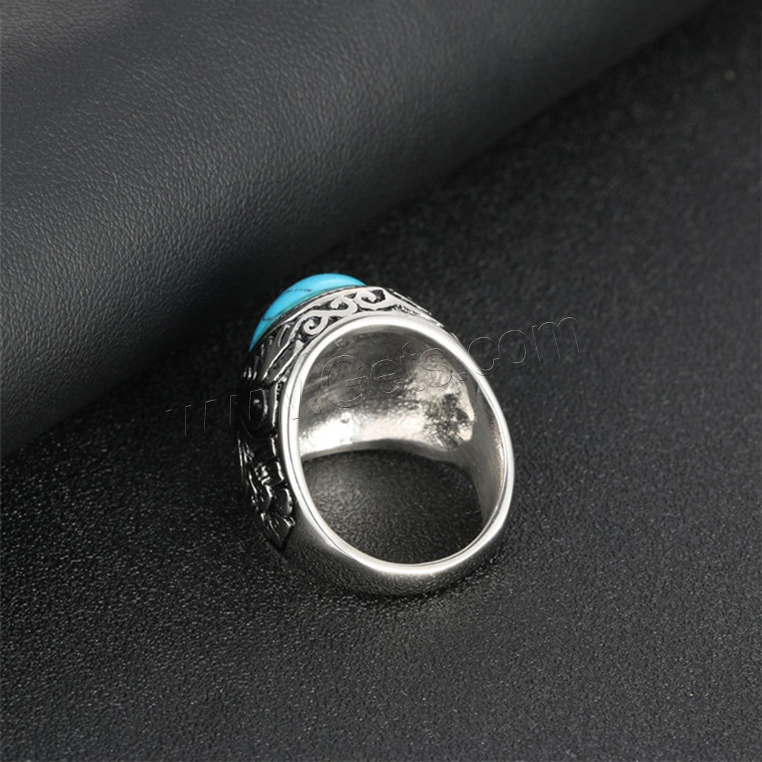 Unisex Finger Ring, Titanium Steel, with turquoise, polished, different size for choice & blacken, 12mm, Sold By PC