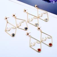 Zinc Alloy Rhinestone Drop Earring, stainless steel post pin, gold color plated, for woman & with rhinestone lead & cadmium free 
