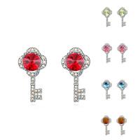 Brass Stud Earring, with CRYSTALLIZED™, Key, platinum plated, for woman & faceted nickel, lead & cadmium free 