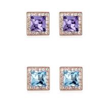 Brass Stud Earring, with CRYSTALLIZED™, Square, real rose gold plated, for woman & faceted nickel, lead & cadmium free 