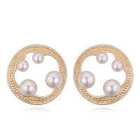 Brass Stud Earring, with CRYSTALLIZED™ Crystal Pearl & CRYSTALLIZED™, Donut, real gold plated, for woman & faceted, nickel, lead & cadmium free 