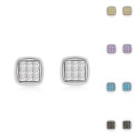 Brass Stud Earring, with CRYSTALLIZED™, Square, platinum plated, for woman & faceted nickel, lead & cadmium free 