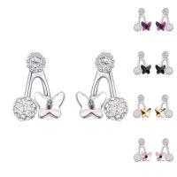 Brass Stud Earring, with CRYSTALLIZED™, Butterfly, platinum plated, for woman & faceted nickel, lead & cadmium free 
