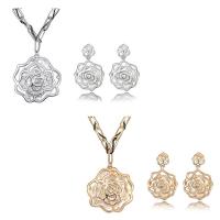 Brass Jewelry Set, earring & necklace, with Austrian Crystal, with 5cm extender chain, Flower, plated, oval chain & for woman & hollow nickel, lead & cadmium free  Approx 15.5 Inch 