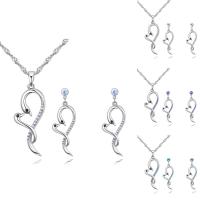 Brass Jewelry Set, Stud Earring & earring, with 5cm extender chain, Swan, platinum plated, Singapore chain & for woman & with Austria rhinestone nickel, lead & cadmium free Approx 15.5 Inch 