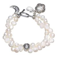 Perlen Armbänder, Natürliche kultivierte Süßwasserperlen, mit Verkupferter Kunststoff, Barock, natürlich, für Frau & 2 strängig, weiß, 7-8mm, 9x10x8mm, Länge:ca. 6.5 ZollInch, verkauft von Strang