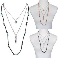 Turquoise Zinc Alloy Necklace, with iron chain & PU Leather & Synthetic Turquoise, with 5cm extender chain, plated, for woman lead & cadmium free, 43cm Approx 17 Inch 