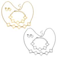 Fashion Stainless Steel Jewelry Sets, bracelet & earring & necklace, with 2Inch extender chain, Rhombus, plated, oval chain & for woman 3mm, 5mm Approx 20 Inch, Approx  8 Inch 