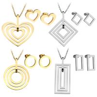 Fashion Stainless Steel Jewelry Sets, earring & necklace, with 2Inch extender chain, plated, oval chain & for woman Approx 18 Inch 