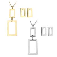 Fashion Stainless Steel Jewelry Sets, earring & necklace, with 2Inch extender chain, Rectangle, plated, oval chain & for woman 63mm 1mm Approx 18 Inch 