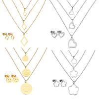 Fashion Stainless Steel Jewelry Sets, earring & necklace, with 2Inch extender chain, plated, oval chain & for woman &  Approx 16 Inch 