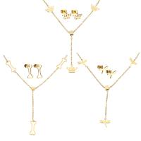 Fashion Stainless Steel Jewelry Sets, earring & necklace, with 2Inch extender chain, gold color plated, oval chain & for woman Approx 17 Inch 