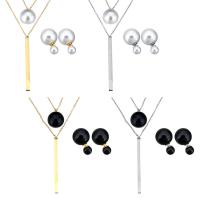 Glass Pearl Jewelry Sets, Stainless Steel, earring & necklace, with Glass Pearl, with 2Inch extender chain, plated, oval chain & for woman 1mm Approx 17 Inch 