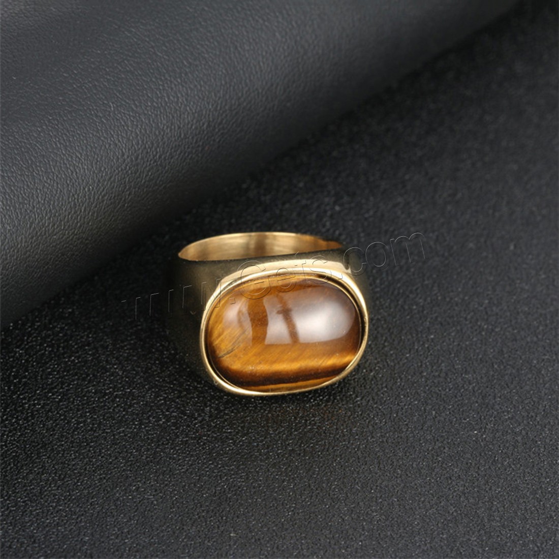 Men Stainless Steel Ring in Bulk, Titanium Steel, with Tiger Eye, gold color plated, polished & different size for choice & for man, 17mm, Sold By PC
