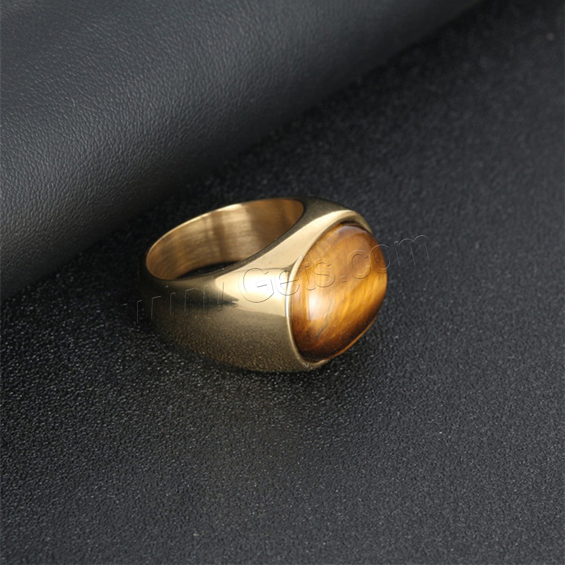 Нержавеющая сталь Человек палец кольцо, титан, с тигровый глаз, плакирован золотом, полировка & разный размер для выбора & Мужский, 17mm, продается PC