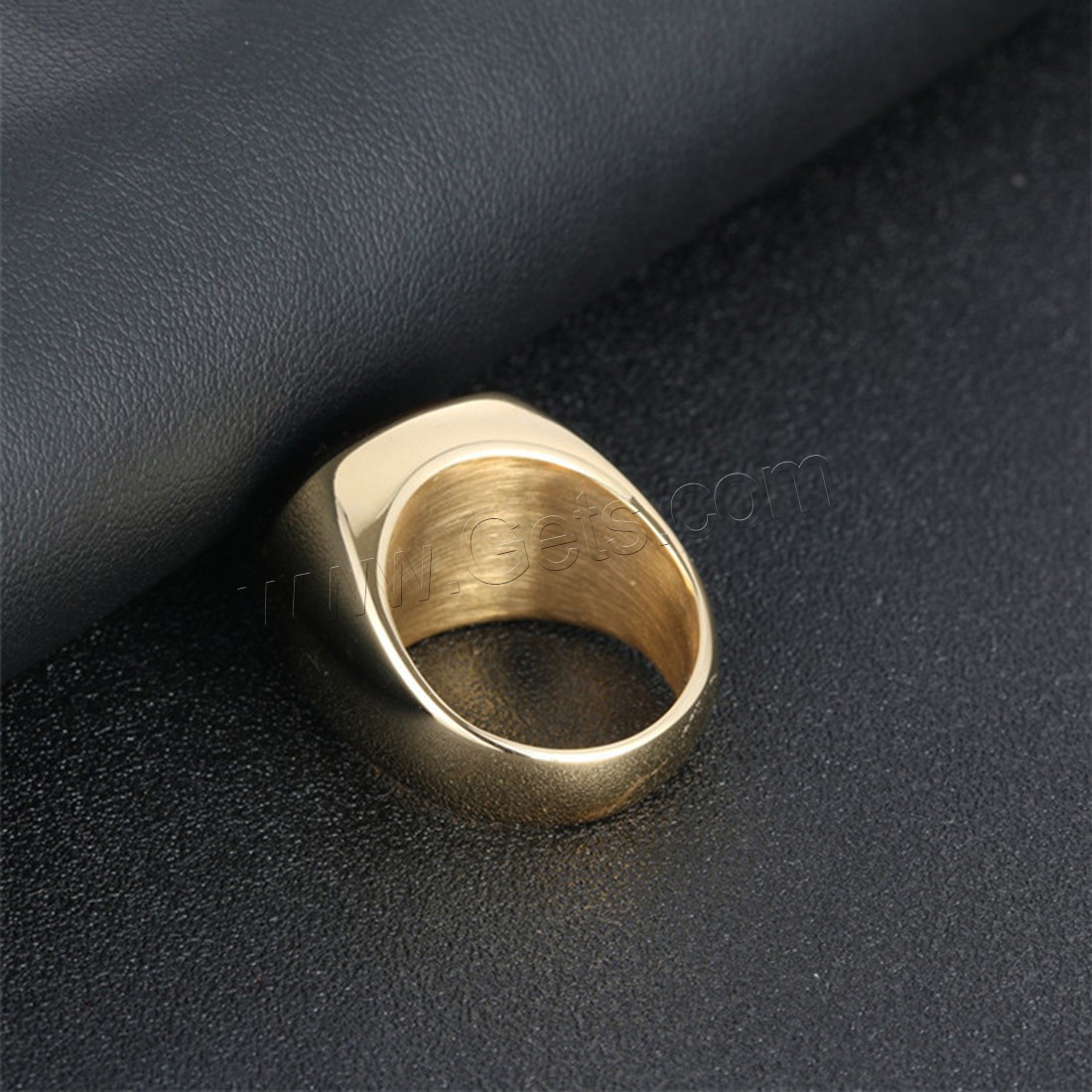 Нержавеющая сталь Человек палец кольцо, титан, с тигровый глаз, плакирован золотом, полировка & разный размер для выбора & Мужский, 17mm, продается PC