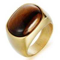 Men Stainless Steel Ring in Bulk, Titanium Steel, with Tiger Eye, gold color plated, polished & for man, 17mm 