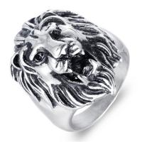 Titanium Steel Finger Ring, Lion, polished & for man & blacken, 35mm 