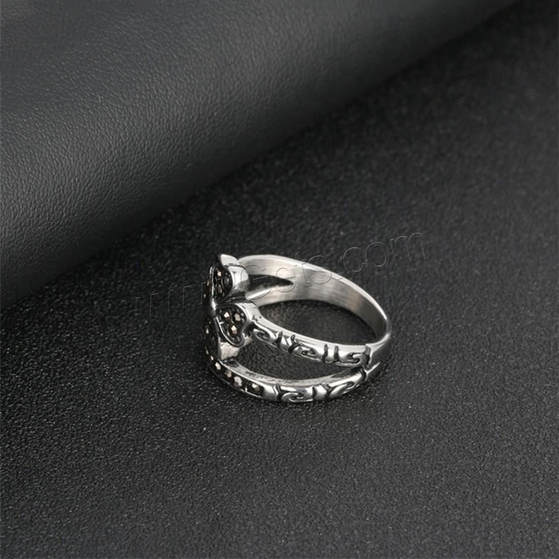 Титан Сталь палец кольцо, титан, Четырехлистный клевер, полированный, разный размер для выбора & Женский & со стразами & чернеют, 15mm, продается PC