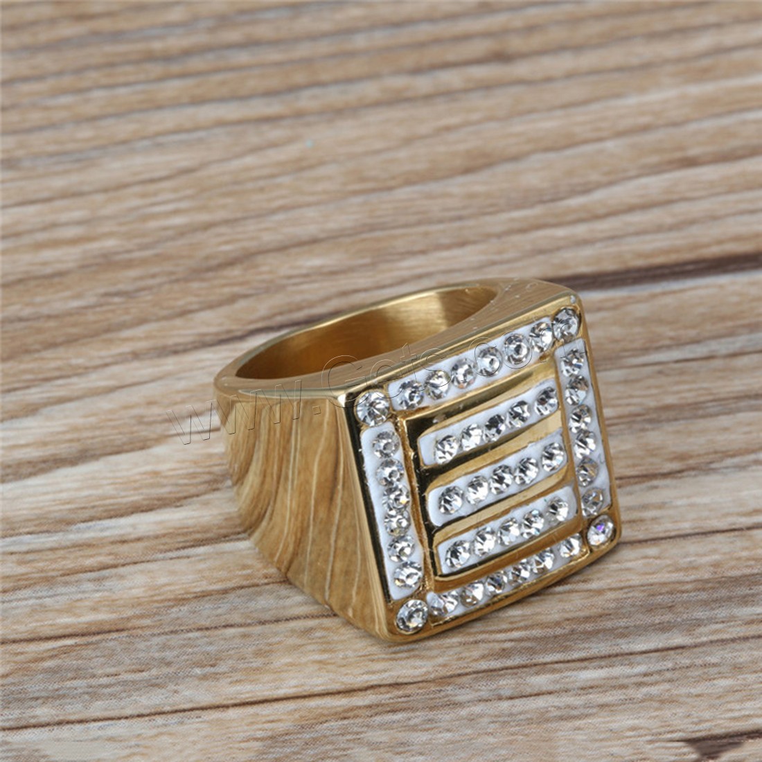 Titanium Steel Finger Ring, with Rhinestone Clay Pave, 18K gold plated, Unisex & different size for choice, 19mm, Sold By PC