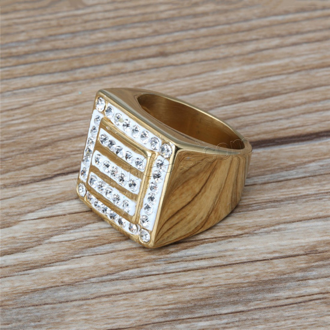 Titanium Steel Finger Ring, with Rhinestone Clay Pave, 18K gold plated, Unisex & different size for choice, 19mm, Sold By PC