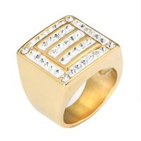 Titanium Steel Finger Ring, with Rhinestone Clay Pave, 18K gold plated, Unisex 19mm 
