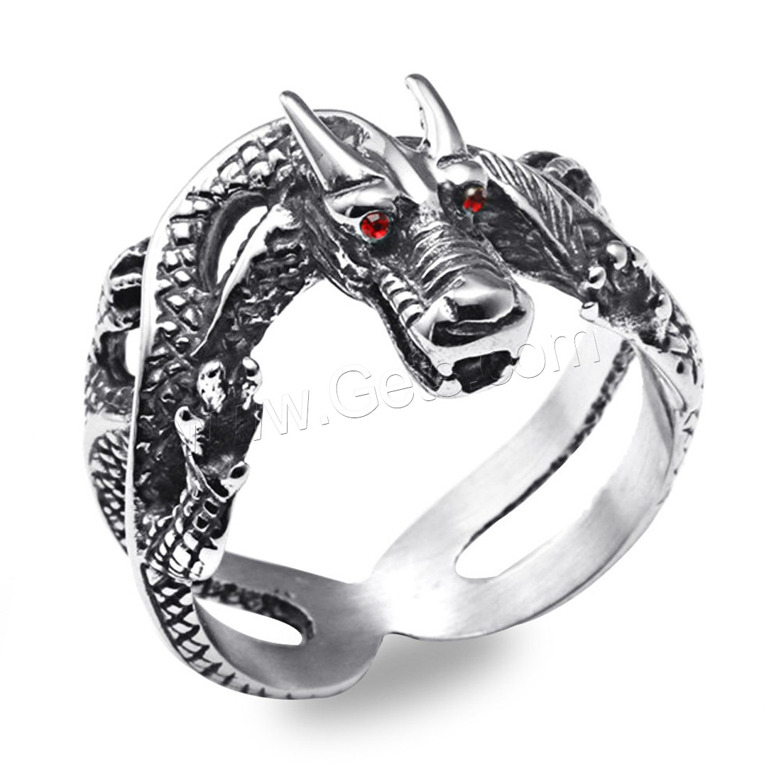 Титан Сталь палец кольцо, титан, Дракон, полированный, разный размер для выбора & Мужский & со стразами & чернеют, 8mm, продается PC